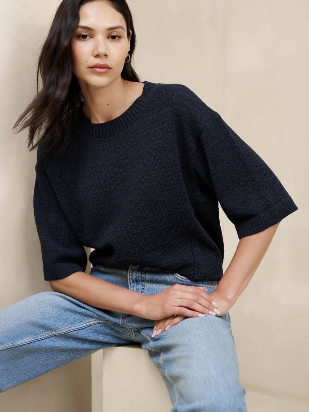 Banana Republic NWT Slouchy Tape Yarn Sweater Navy Blue XL Womens Relaxed Fit